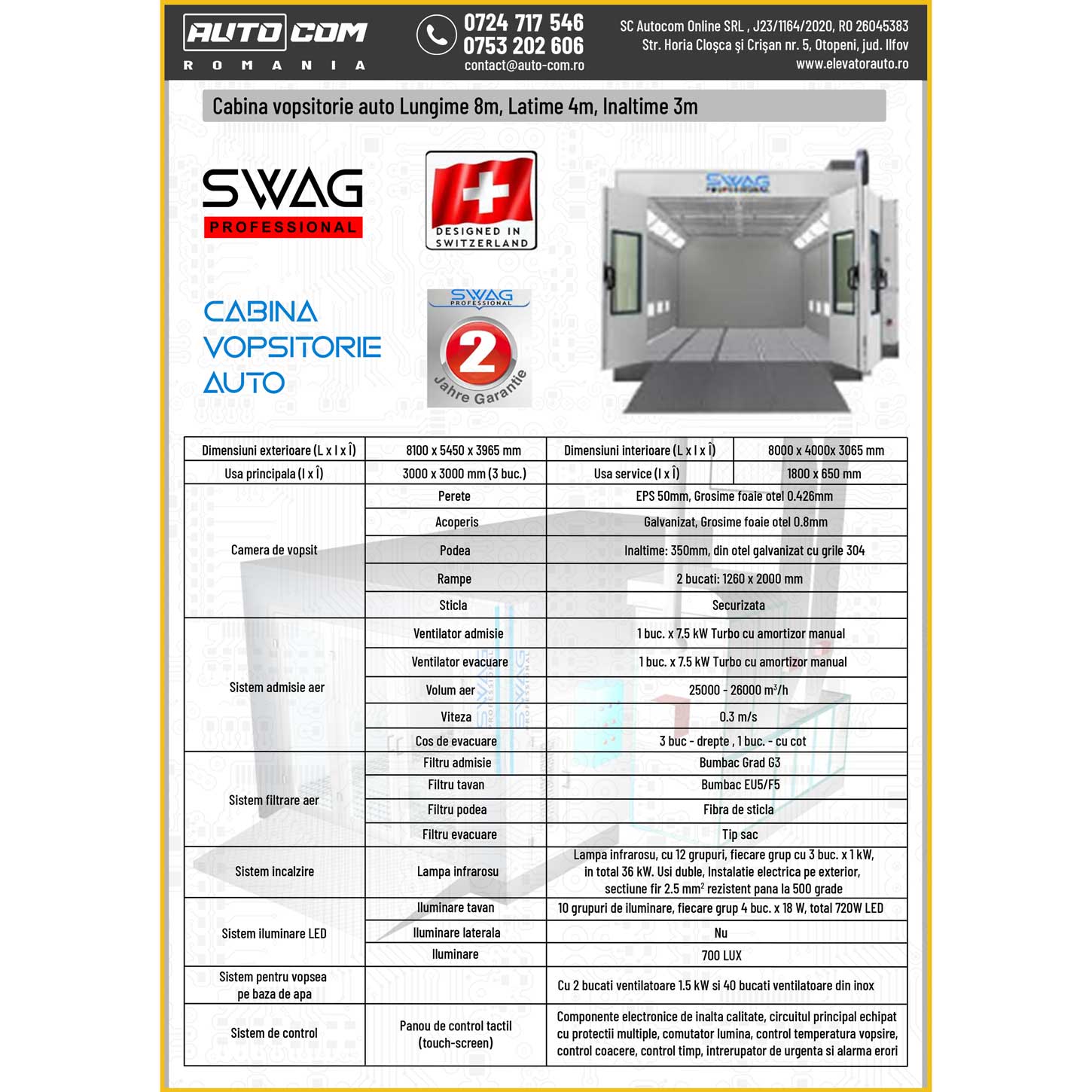 Cabina vopsitorie auto SWAG 8m x 4m Cabina vopsitorie auto SWAG 8m x 4m